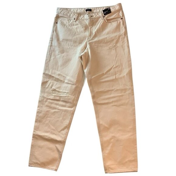 NWT Express Relaxed Tapered Mid Rise Distressed Jeans Womens Size 14R Beige - Picture 1 of 8